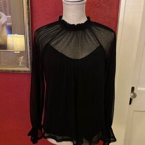 Womens black lace & built in type cami top buttons at neck size small NWT